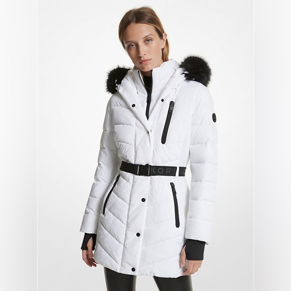 Michael Kors Faux Fur Trim Quilted Puffer Coat
